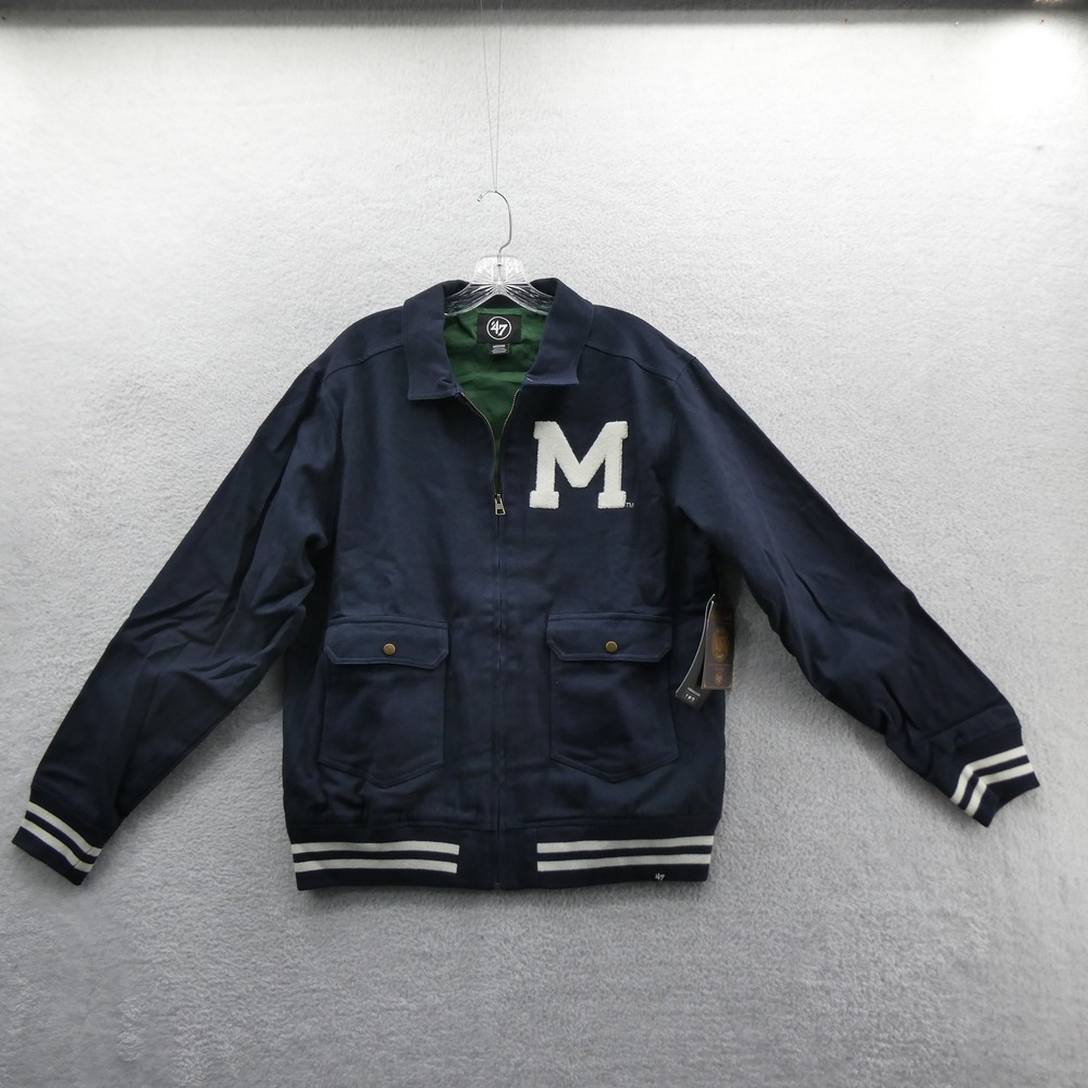 47 Brand Jacket Mens Medium Michigan Wolverines Navy Blue Full Zip Varsity